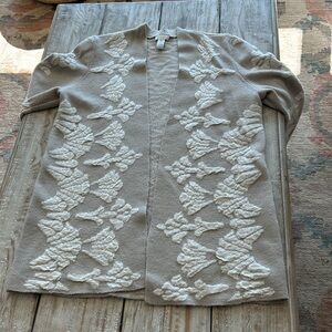 Chicos, knit tunic length cardigan, size large, beige/cream